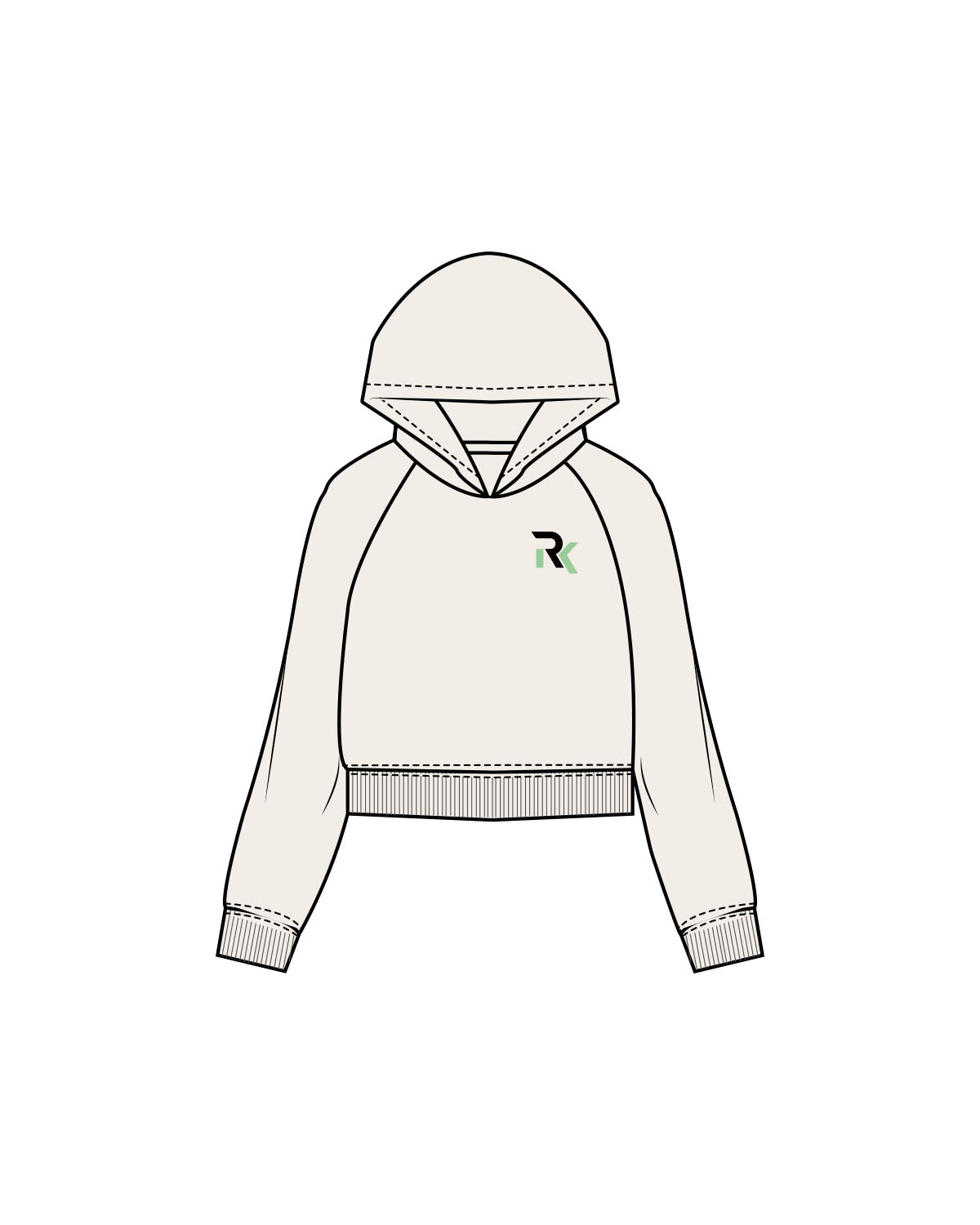 The Womens Lightweight Cropped Hoodie - Ivory - REKINECTED - Center Chest & Center Back Stacked - Printed - Full Color