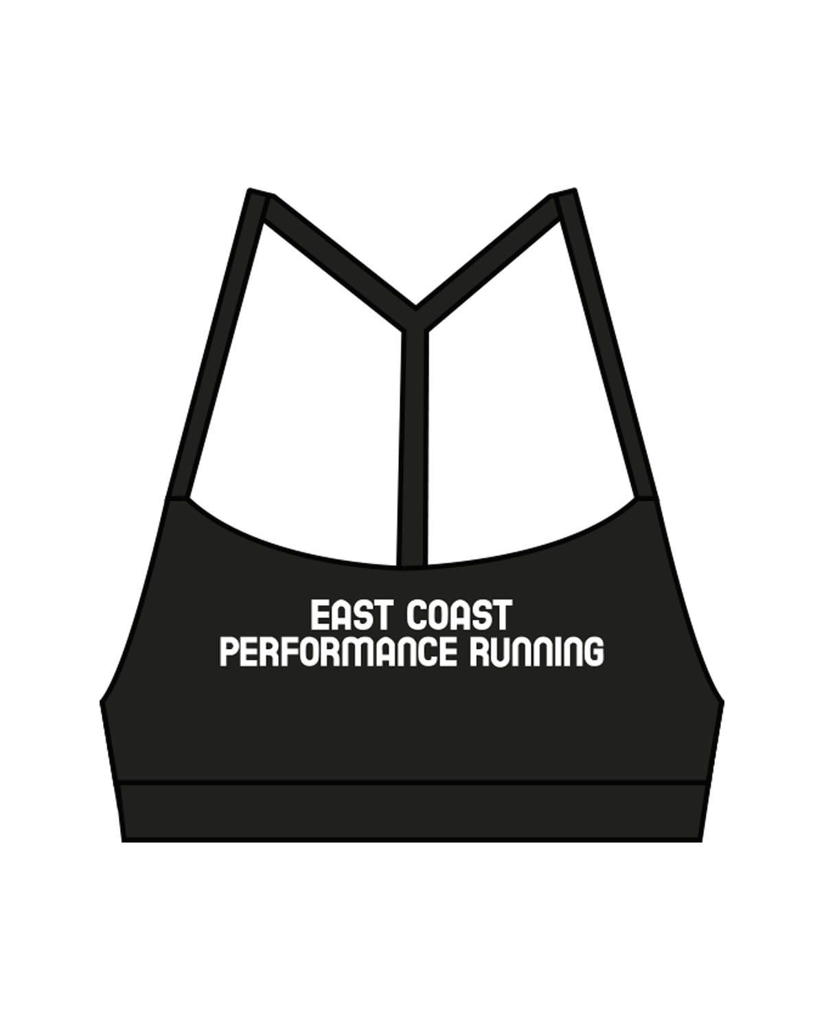 The Basic Bra - Black - East Coast Performace Running - Chest Stacked - Back Waistline - Printed - White