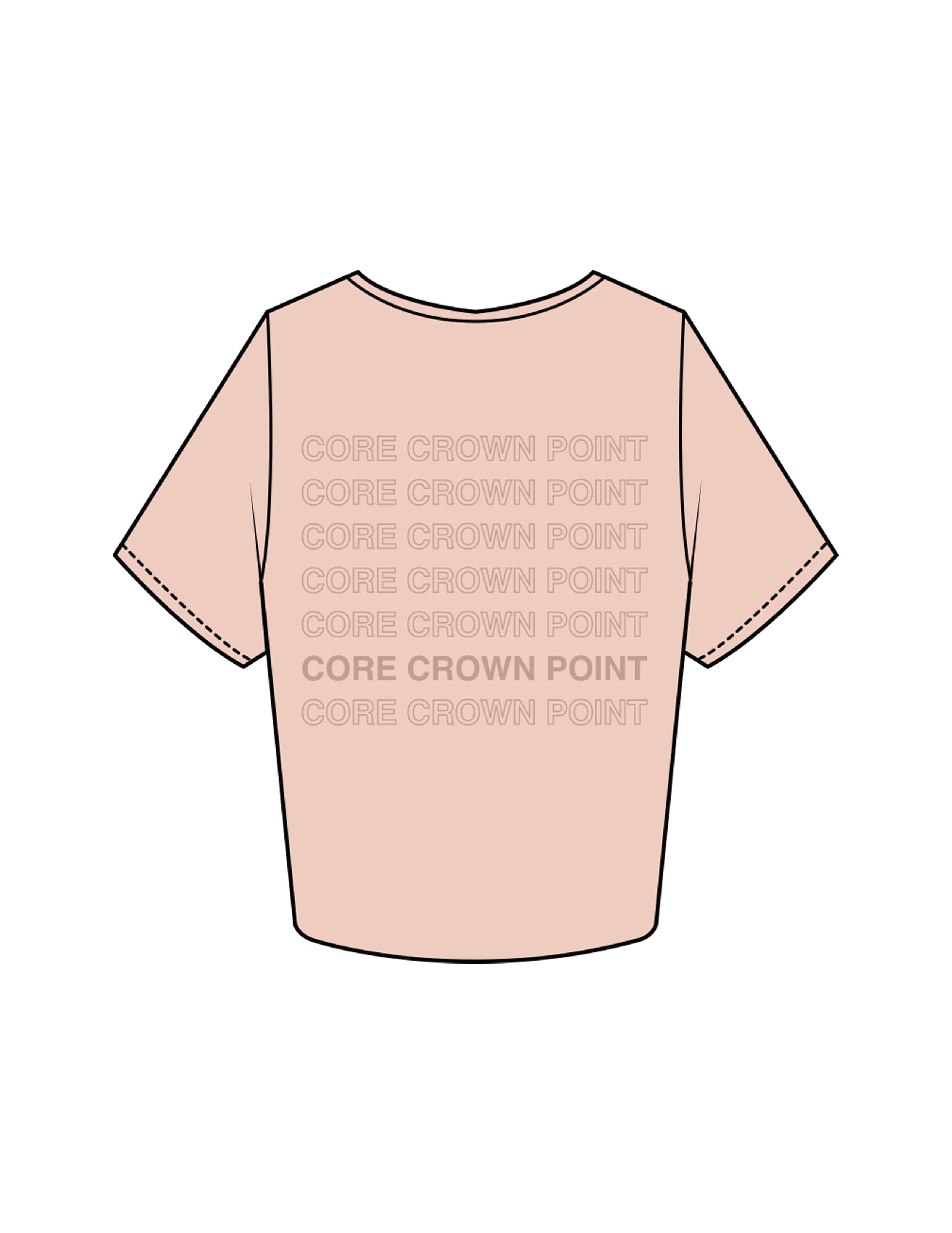 The Crop Tee - Pale Pink - Core Crown Point - Center Chest & Back Stacked - Printed - Tone on Tone