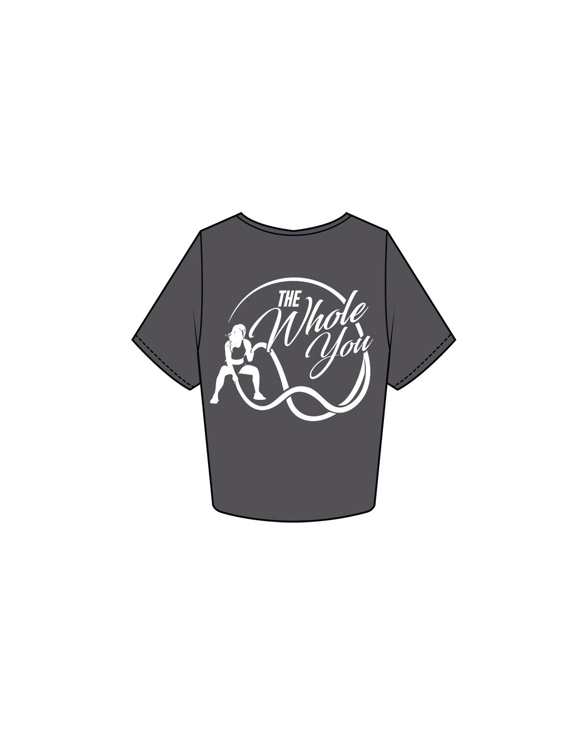 The Crop Tee - Charcoal - The Whole You Wellness - Left Chest & Back Image - Printed - White