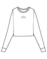 The Micro Rib Crop Long Sleeve - White - Onyx & Ivory - Chest Arc Stacked - Printed - Black
