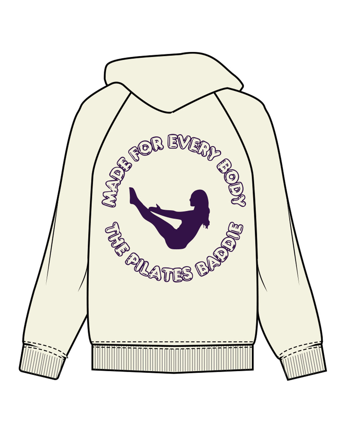 The Womens Hoodie - Butter - Pilates Baddie - Left Chest & Back Round - Printed - Purple