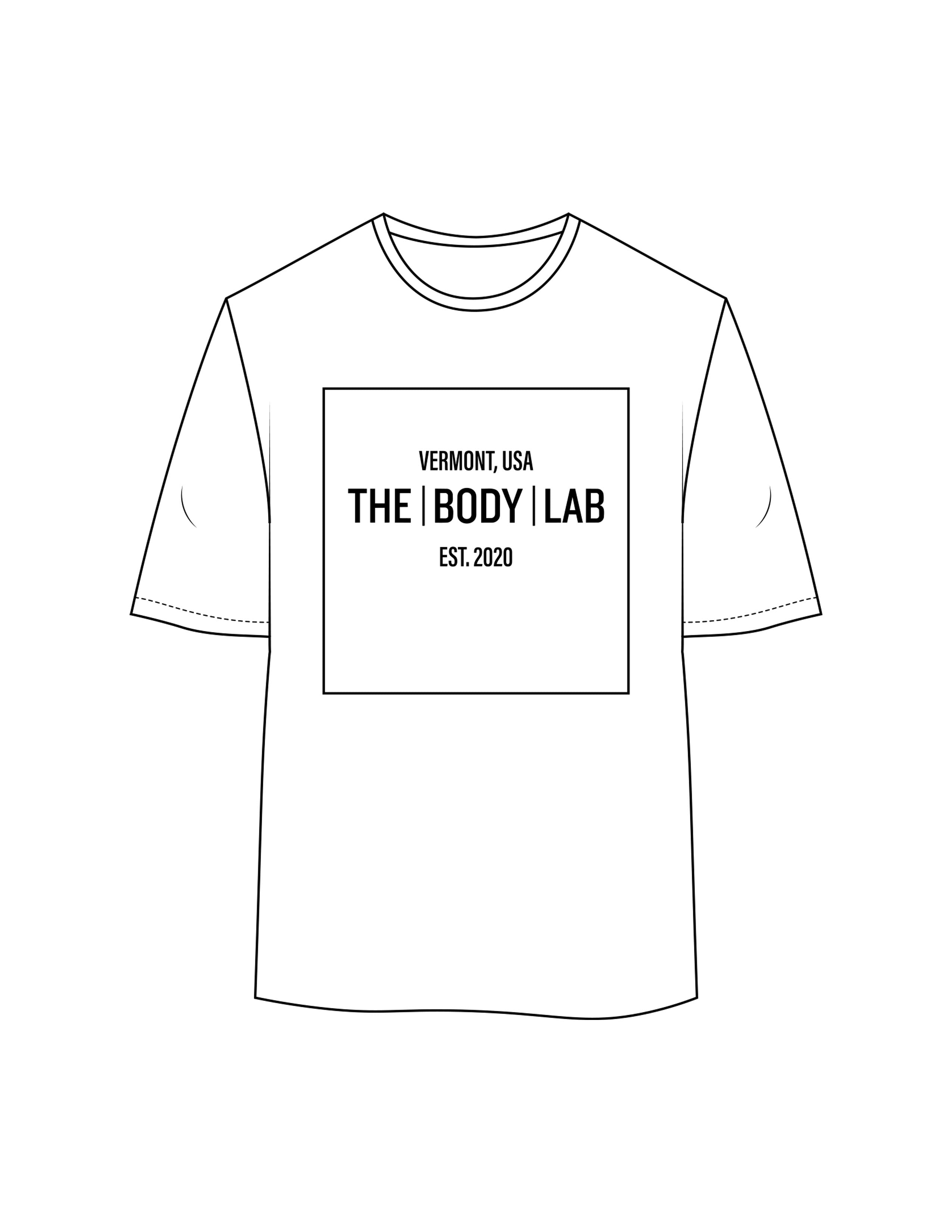 The Womens Oversized Tee - White - Body Lab - Center Chest Boxed - Printed - Black