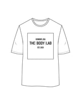 The Womens Oversized Tee - White - Body Lab - Center Chest Boxed - Printed - Black