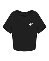 The Crop Tee - Black - New Mom School - Left Chest & Back Center Stacked - White