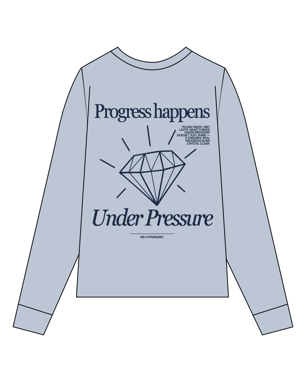 The Womens Oversized Long Sleeve - Powder - MD Hyperbaric - Left Chest Round & Back Diamond - Printed - Navy
