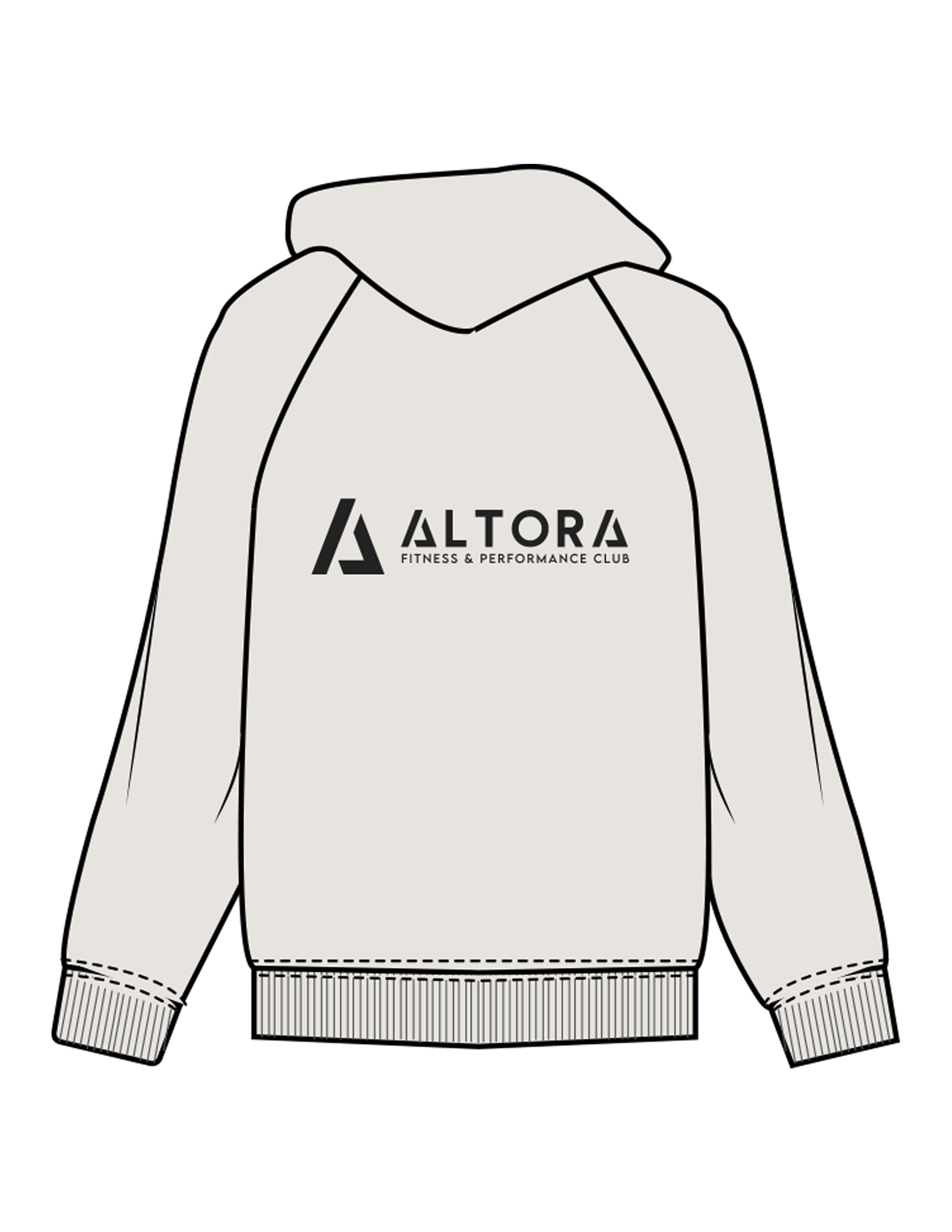 The Womens Hoodie - Washed Bone - ALTORA - Center Chest & Back Stacked - Printed - Charcoal