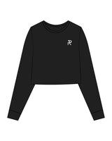The Crop Long Sleeve - Black - Reform Studios - Left Chest & Back Vertical - Printed - White