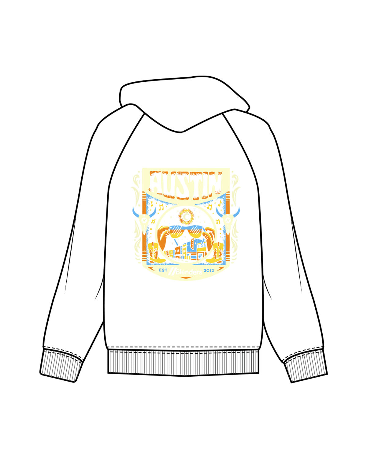 The Mens Hoodie - White - Blenders - Left Chest & Back "AUSTIN" - Printed - Full Color