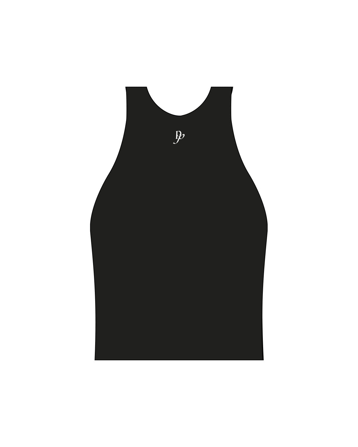 The High Neck Racer Tank - Black - Platinum Pilates - Center Back - Printed - White