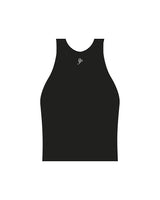 The High Neck Racer Tank - Black - Platinum Pilates - Center Back - Printed - White