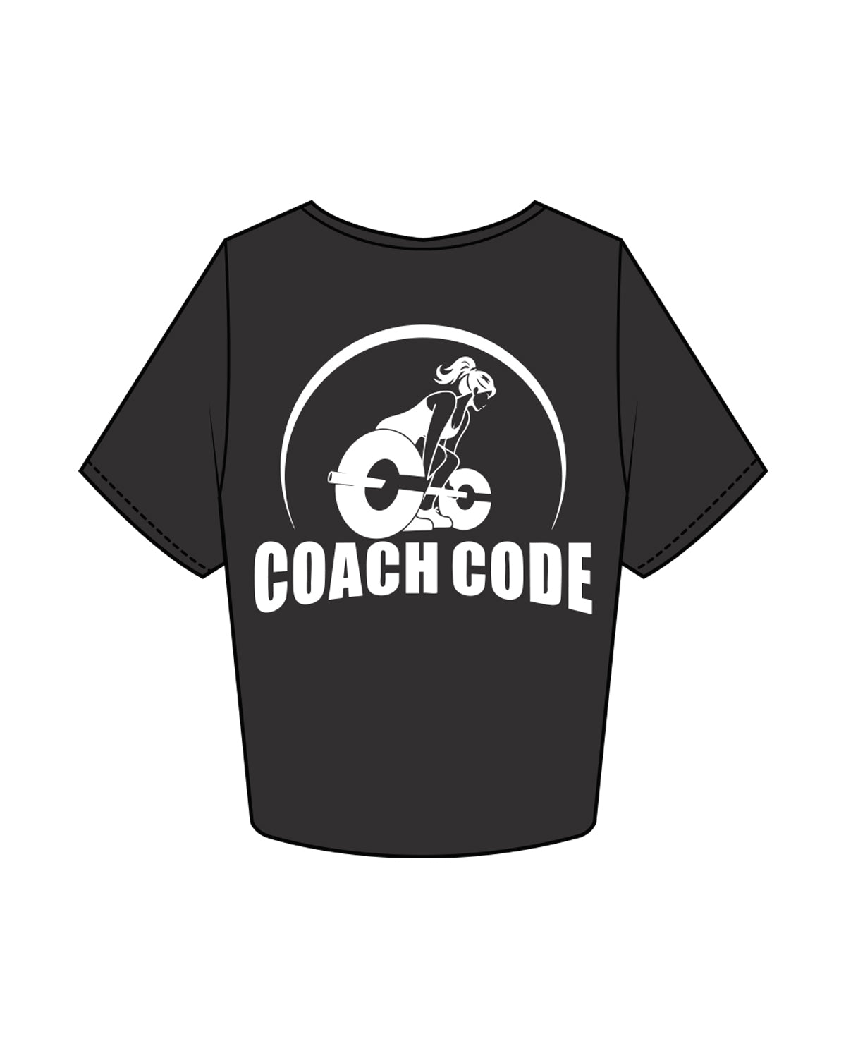 The Crop Tee - Charcoal - Coach Code - Left Chest & Back Round - White