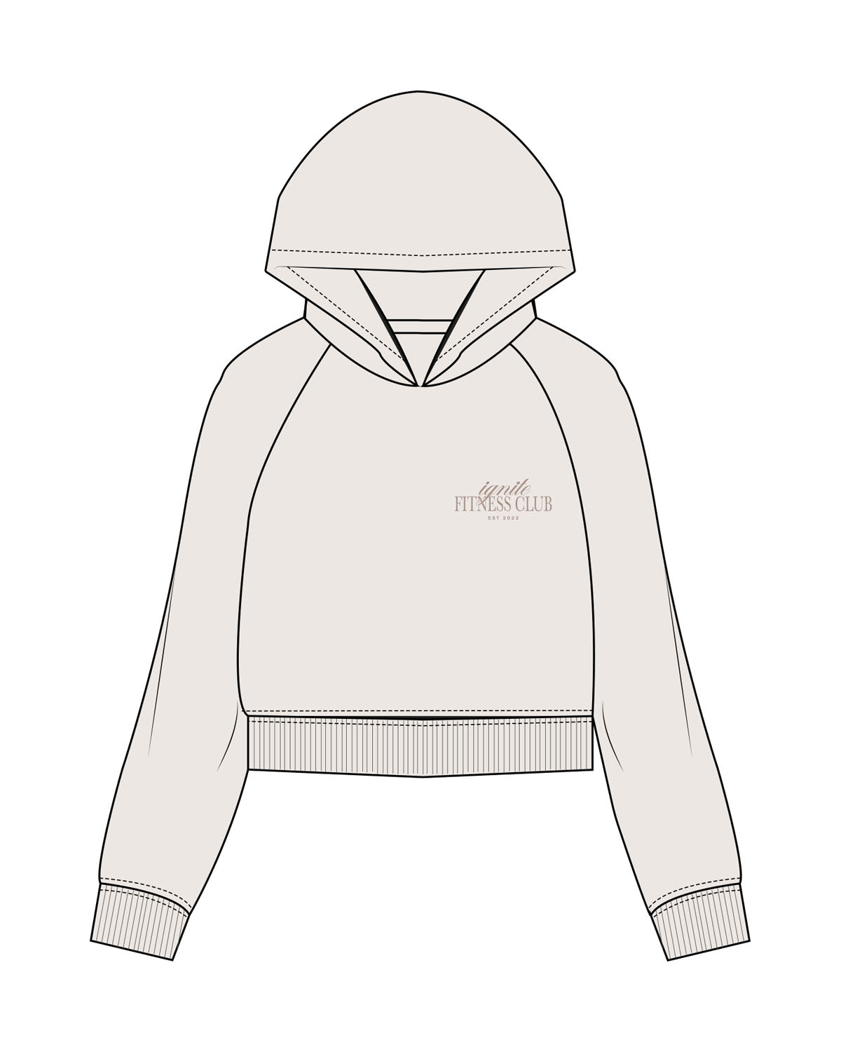 The Womens Crop Hoodie - Bone - Ignite Barre & Fitness - Left Chest Stacked - Embroidered - Tone on Tone