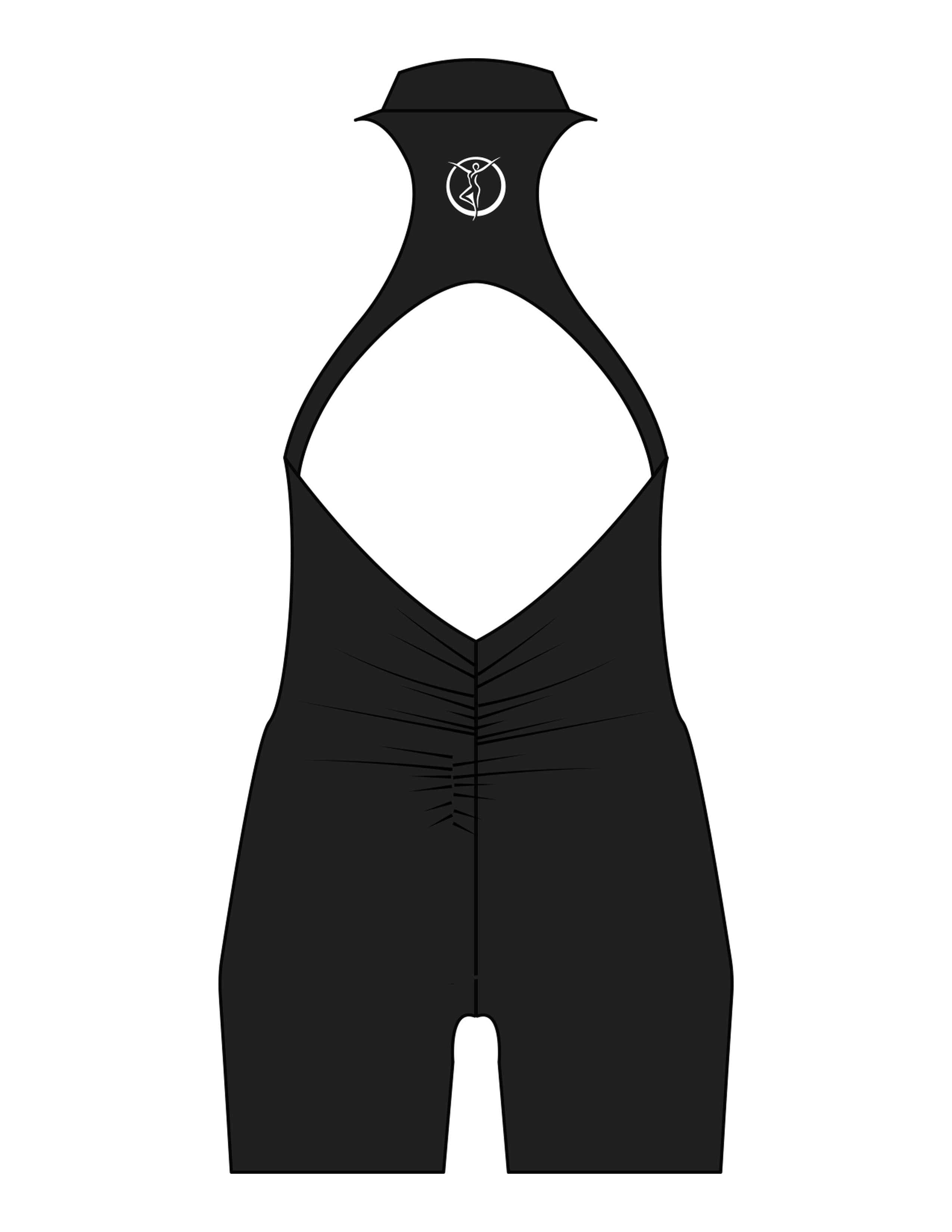 The High Neck Zip Jumpsuit - Black - Movement Pilates Buffalo - Back Neckline - Printed - White