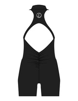 The High Neck Zip Jumpsuit - Black - Movement Pilates Buffalo - Back Neckline - Printed - White