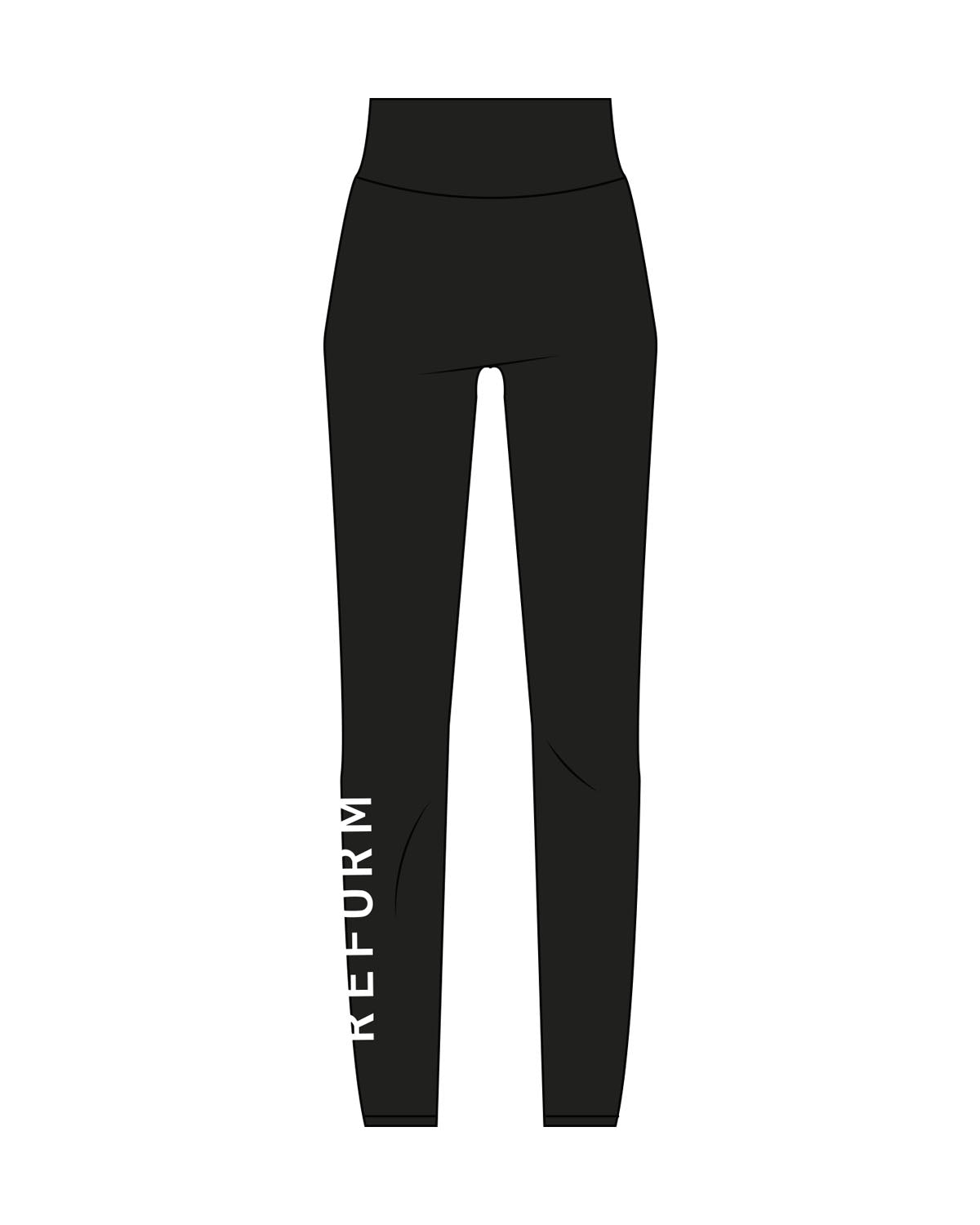 The Basic Legging - Black - Reform Fitness - Right Leg Side - Printed - White