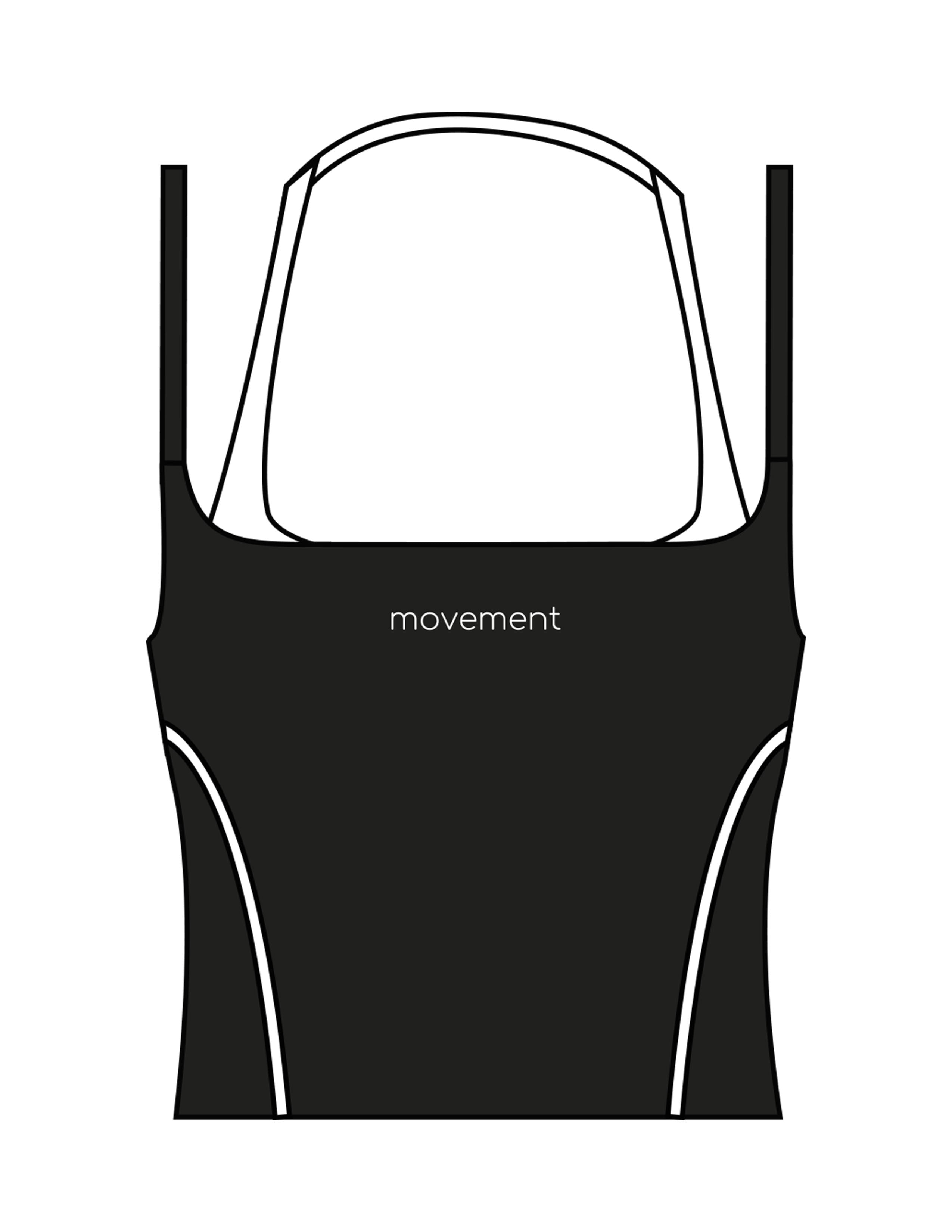 The Piped Tank - Black - Movement Pilates Buffalo - Center Chest - Printed - White