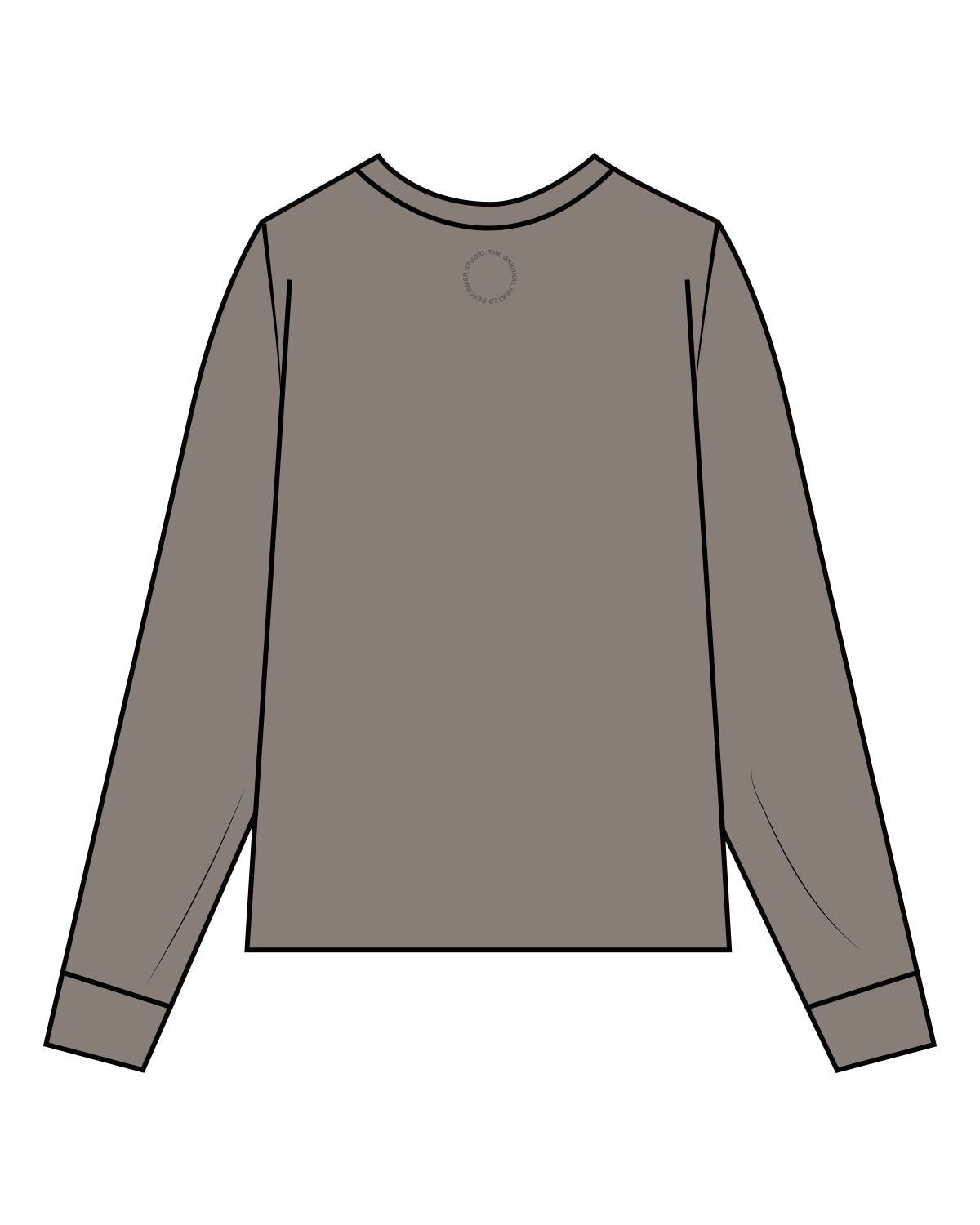 The Womens Heavyweight Long Sleeve - Washed Gray - Onyx Fit - Right Sleeve & Back Neckline - Tone on Tone