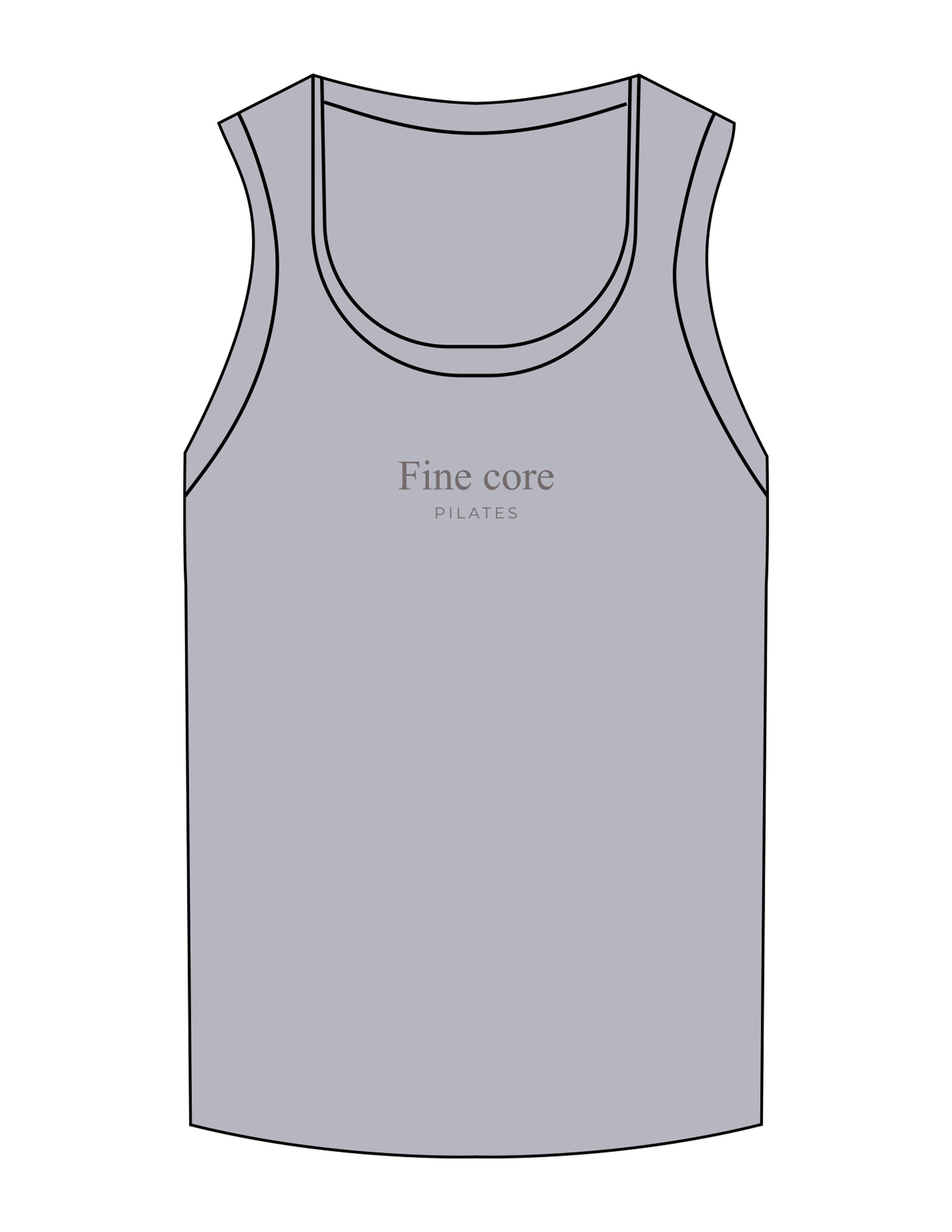 The Micro Rib Full Length Tank - Heather - Fine Core Pilates - Center Chest Stacked - Printed - Grey