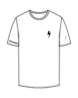 The Mens Tee - White - Heroes Fitness - Left Chest "Lightning" & Right Sleeve - Back Stacked - Printed - Black
