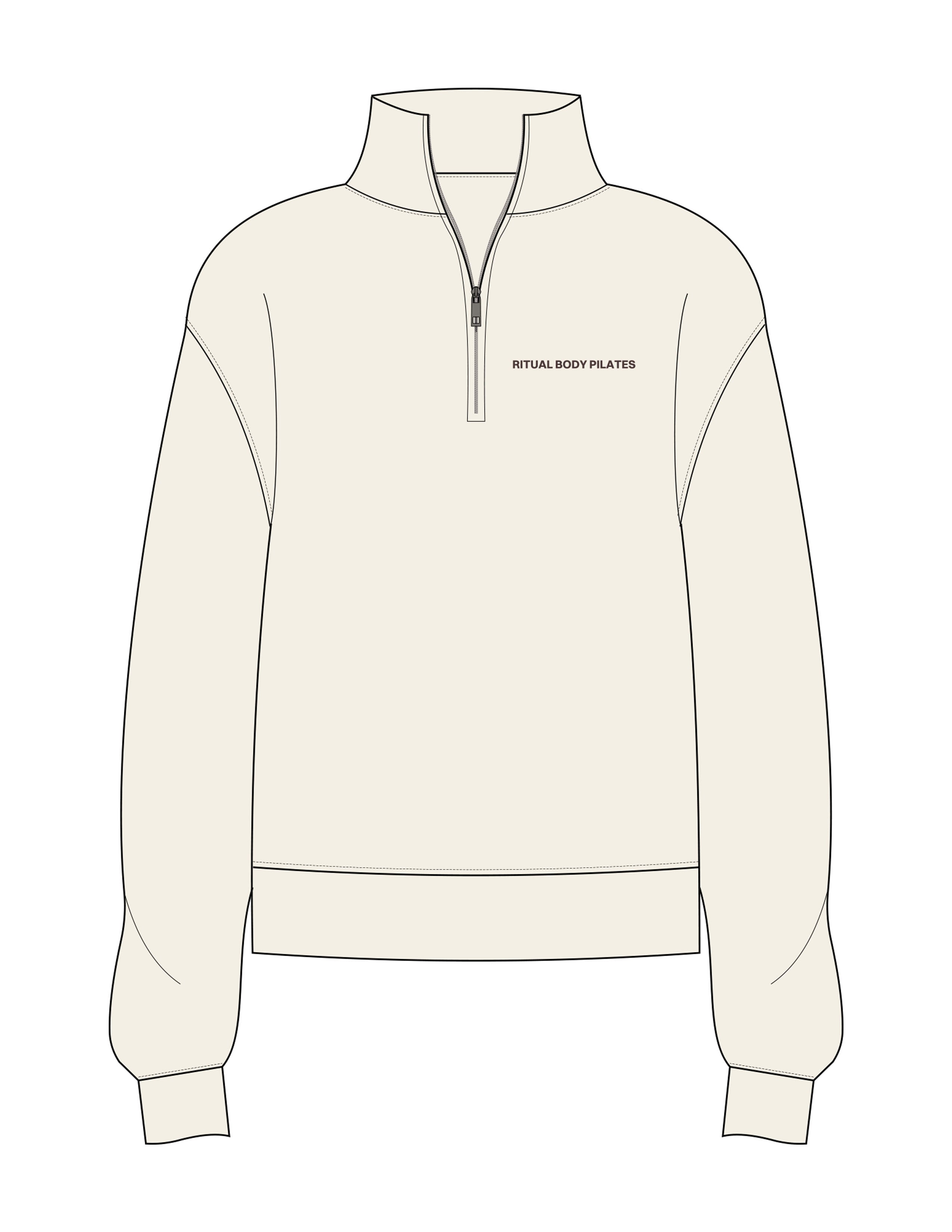 The Womens 1/4 Zip - Off White - Ritual Body - Left Chest - Printed - Dark Brown