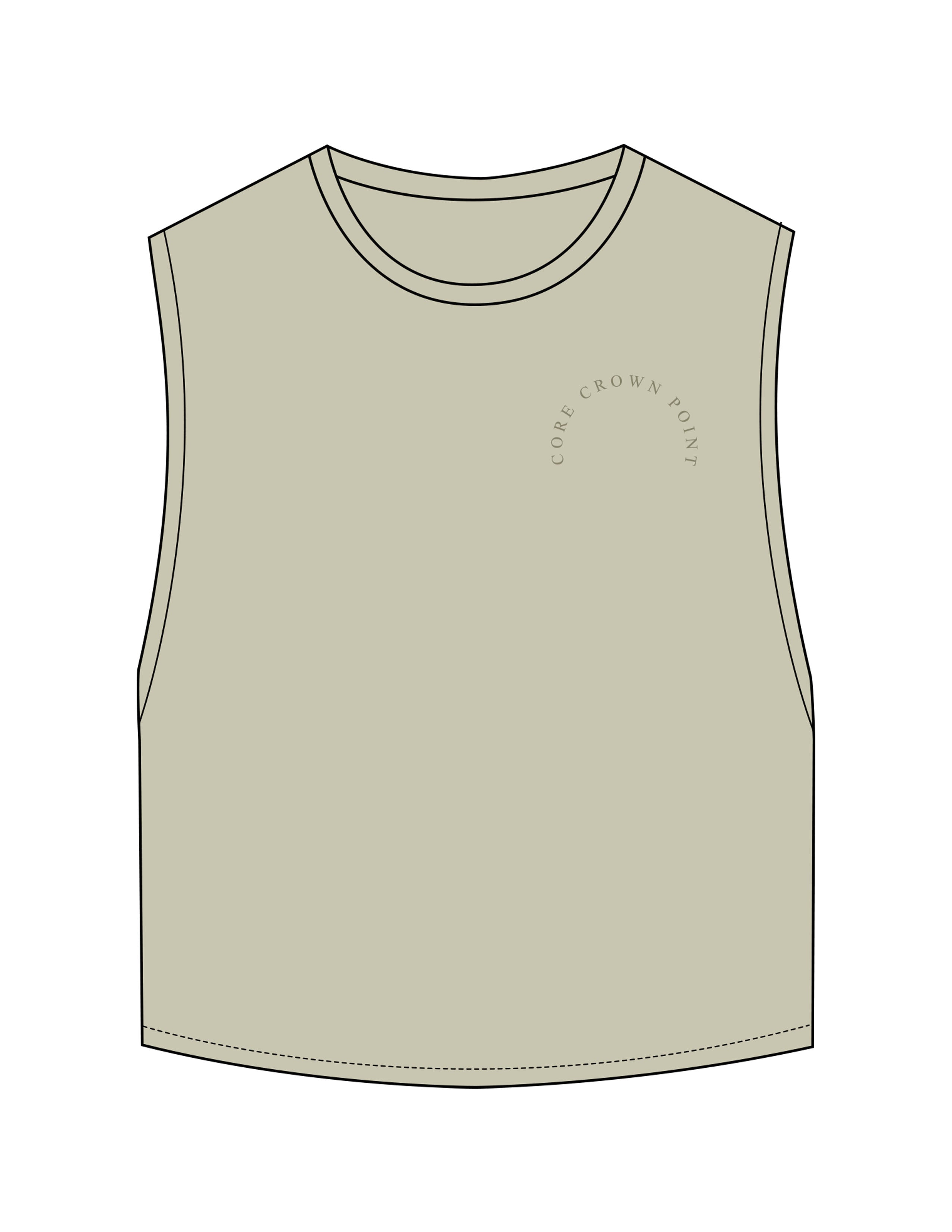 The Crop Muscle Tank - Pistachio - Core Crown Point - Left Chest Arc & Back Round - Printed - Tone on Tone