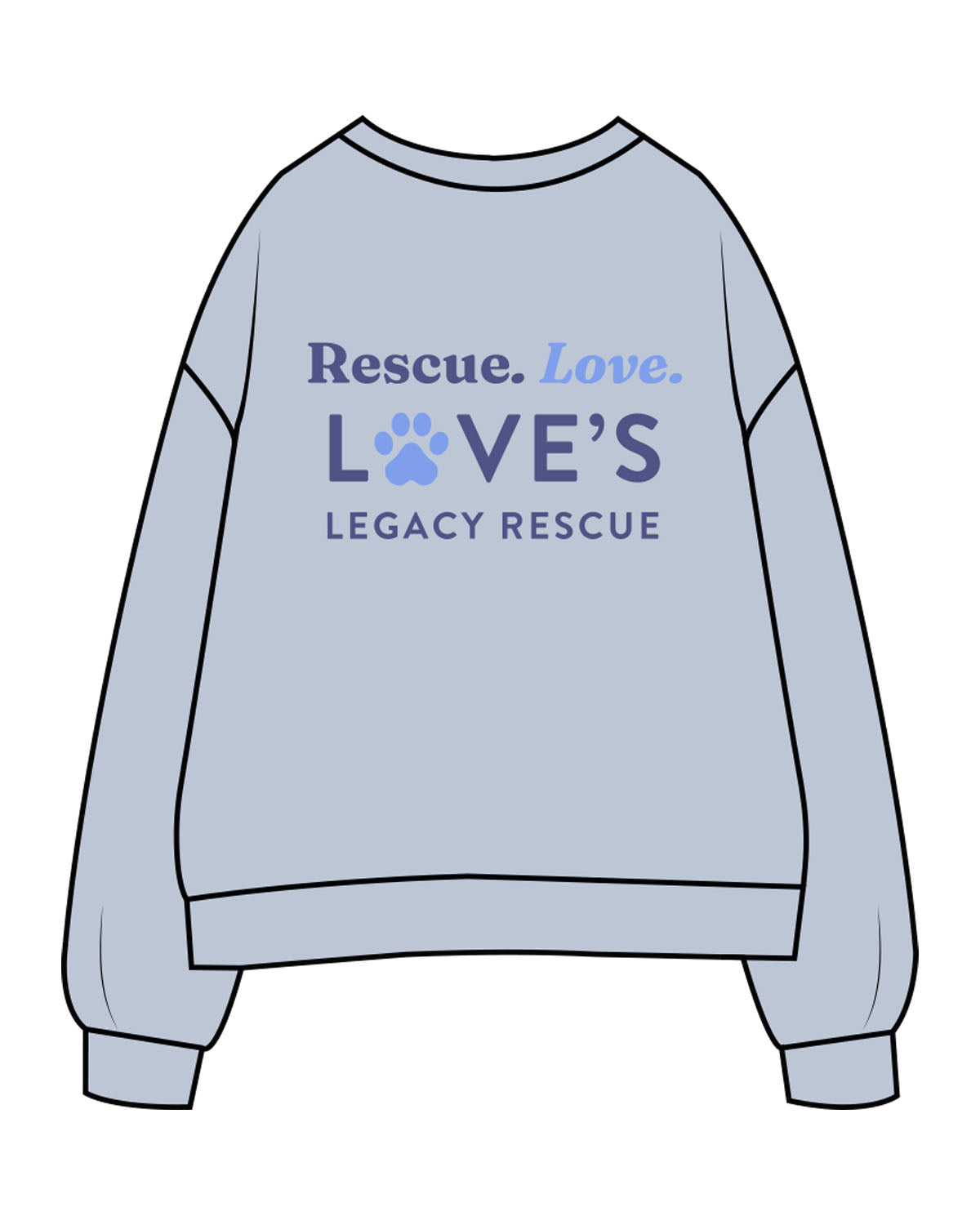 The Womens Crewneck - Powder - LLR - Center Chest & Back Stacked - Printed - Full Color