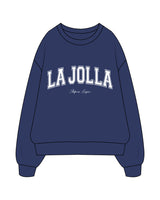 The Mens Crewneck - Cobalt - PLATFORM - Chest Arc Stacked - "LA JOLLA" Logo - Printed - White