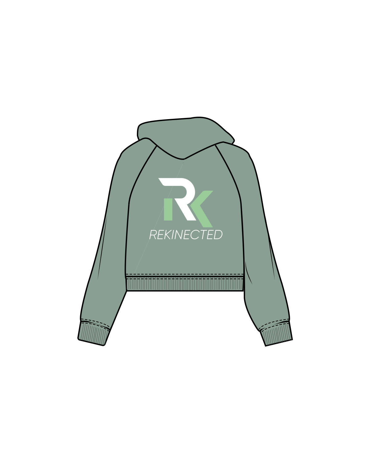 The Womens Lightweight Cropped Hoodie - Sage - REKINECTED - Center Chest & Center Back Stacked - Printed - Full Color