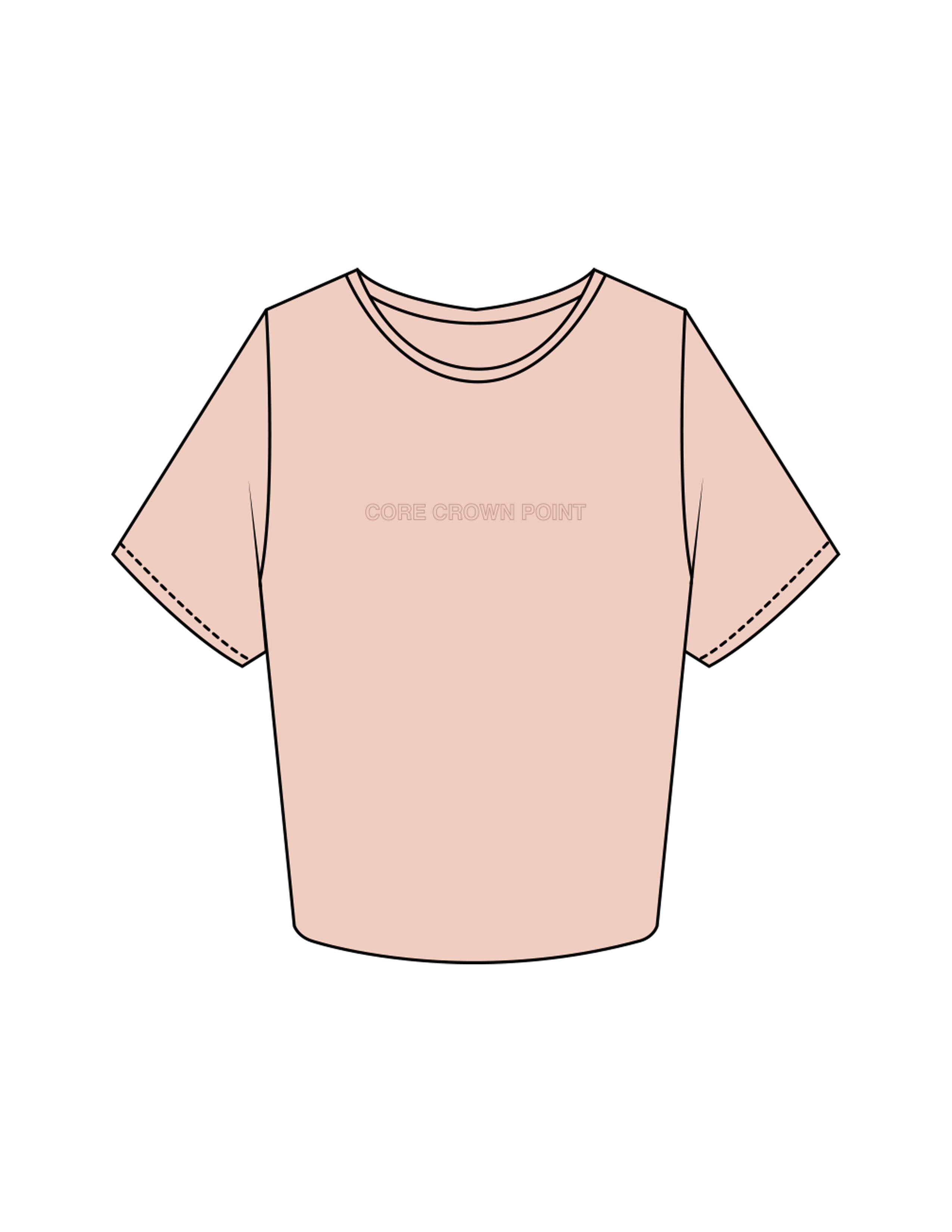 The Crop Tee - Pale Pink - Core Crown Point - Center Chest & Back Stacked - Printed - Tone on Tone