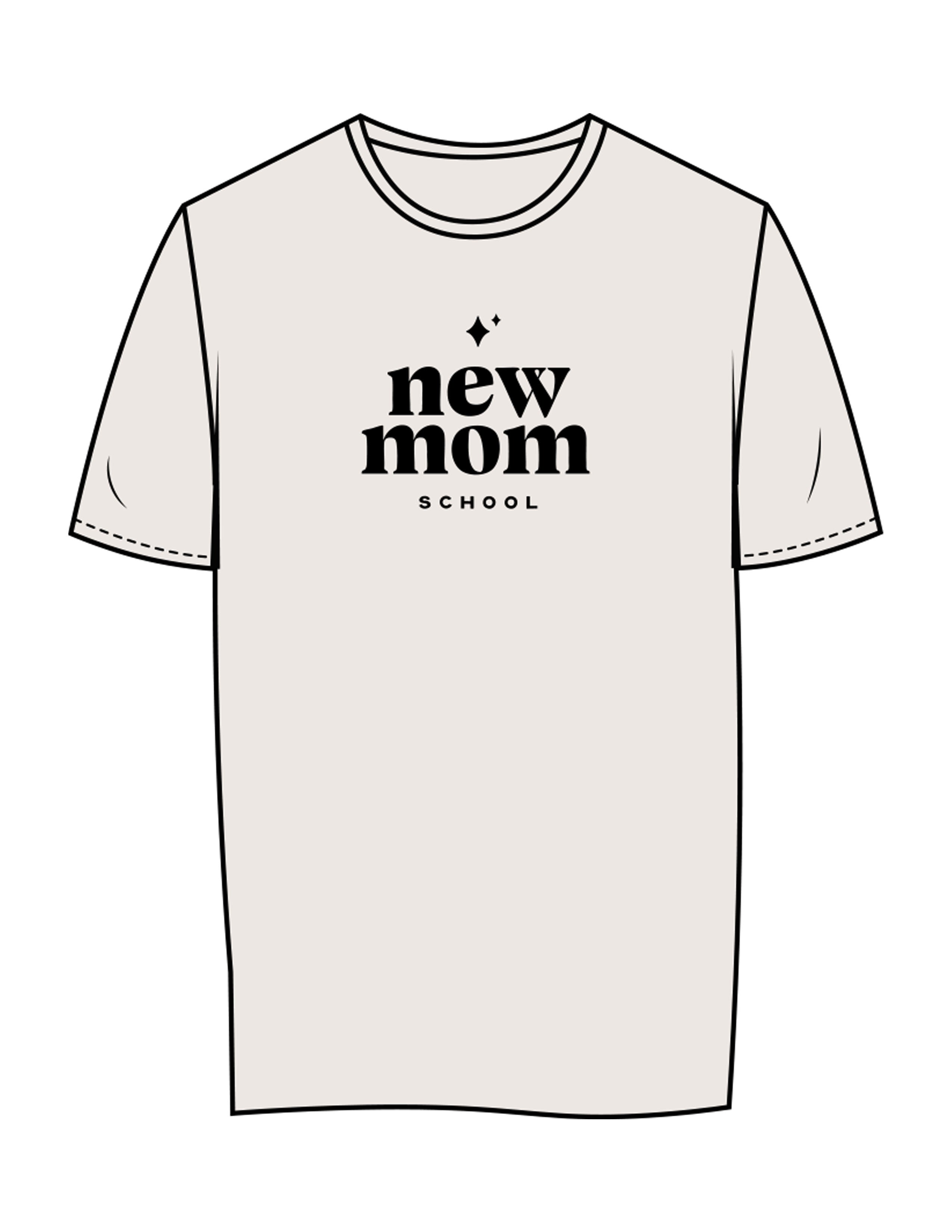The Womens Tee - Bone - New Mom School - Center Chest Stacked - Printed - Black