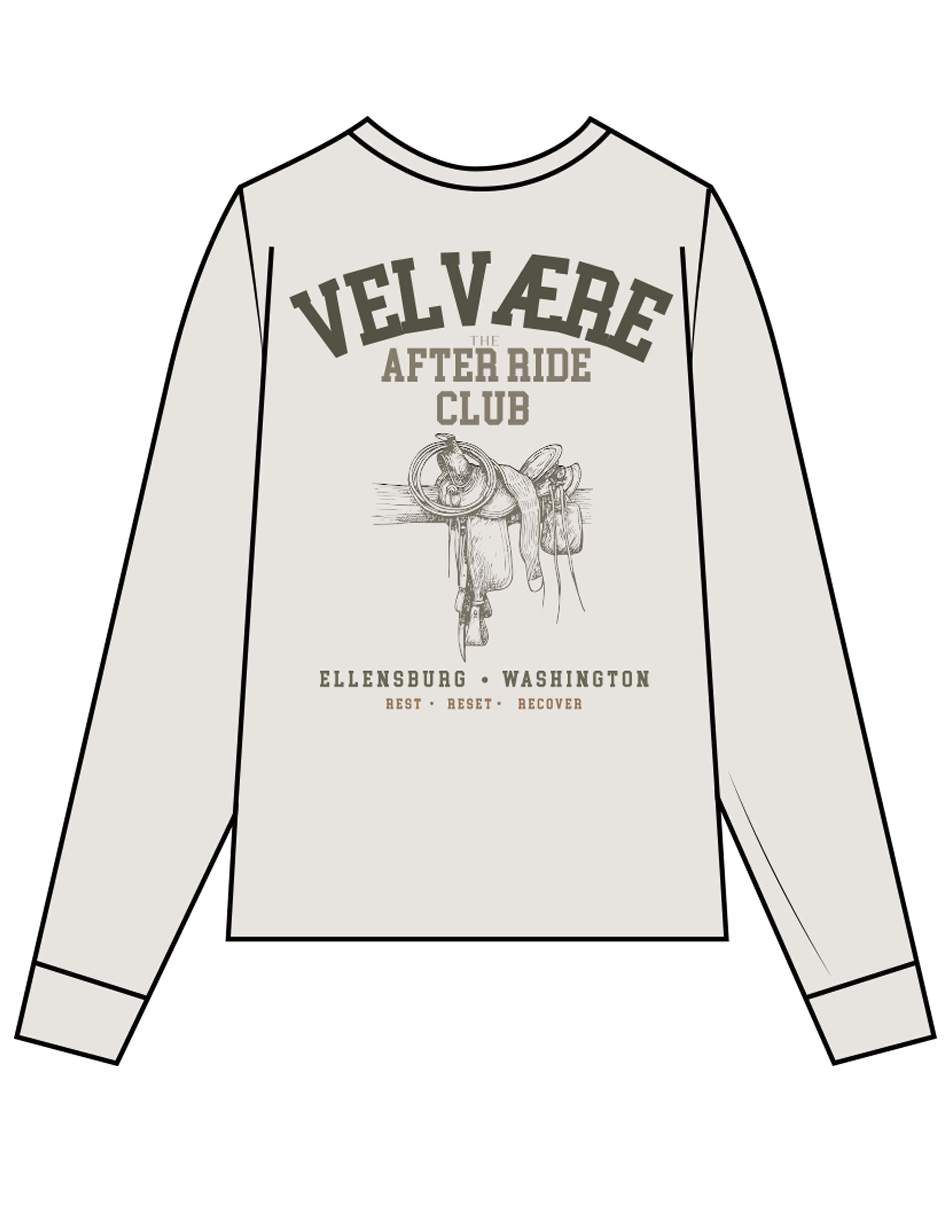 The Womens Heavyweight Long Sleeve - Washed Bone - Velvaere - Center Chest & Back Stacked "AFTER RIDE" - Printed - Full Color
