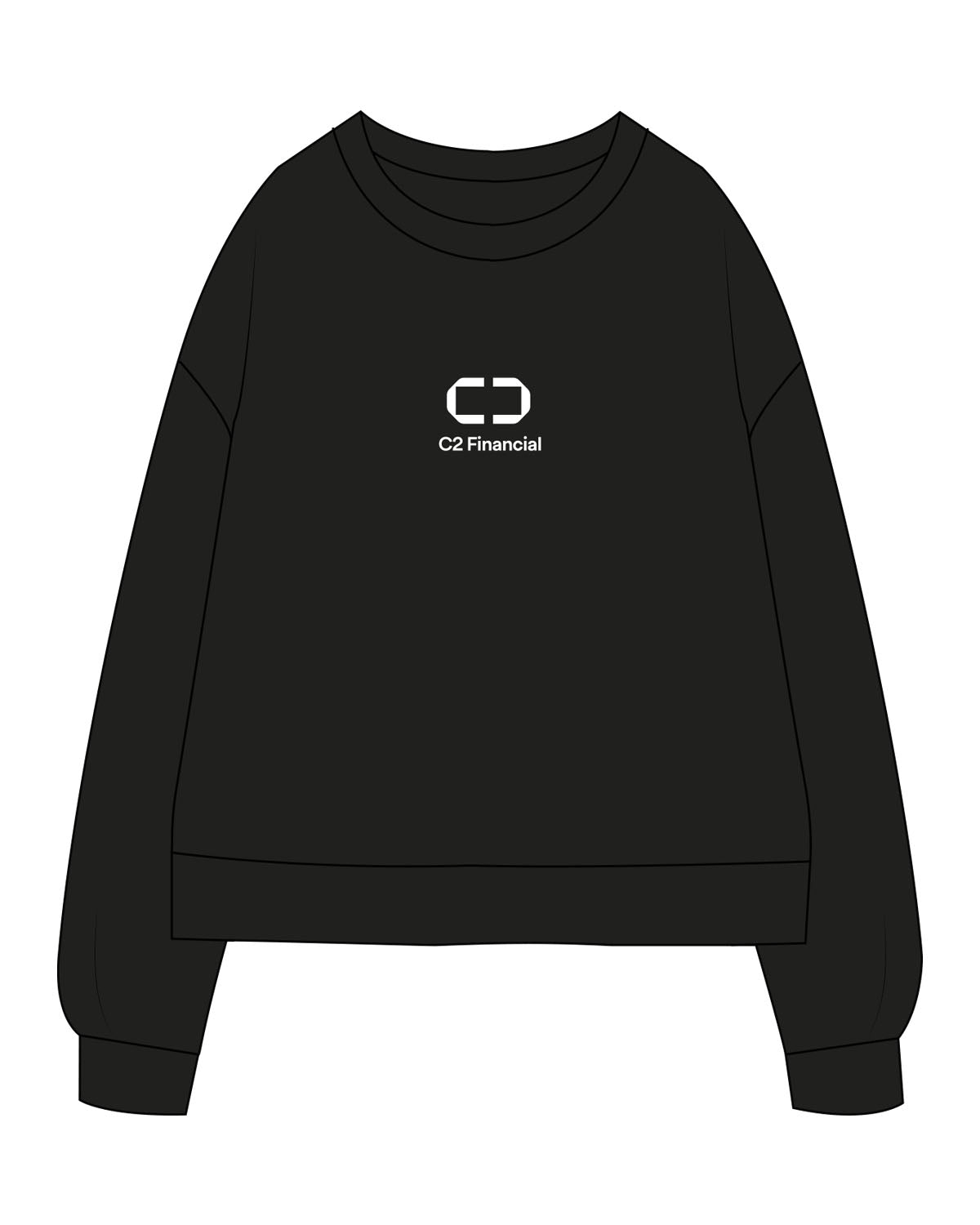 The Mens Crewneck - Black - C2 Financial - Center Chest Stacked - Printed - White
