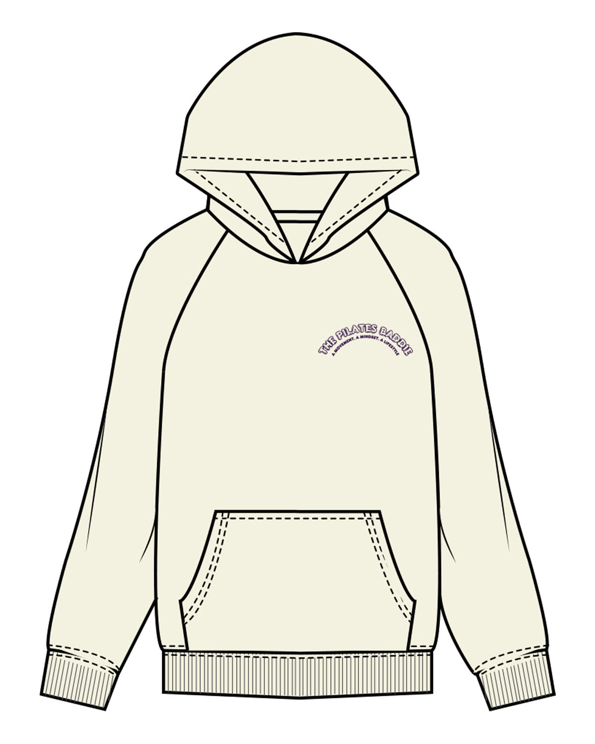 The Womens Hoodie - Butter - Pilates Baddie - Left Chest & Back Round - Printed - Purple