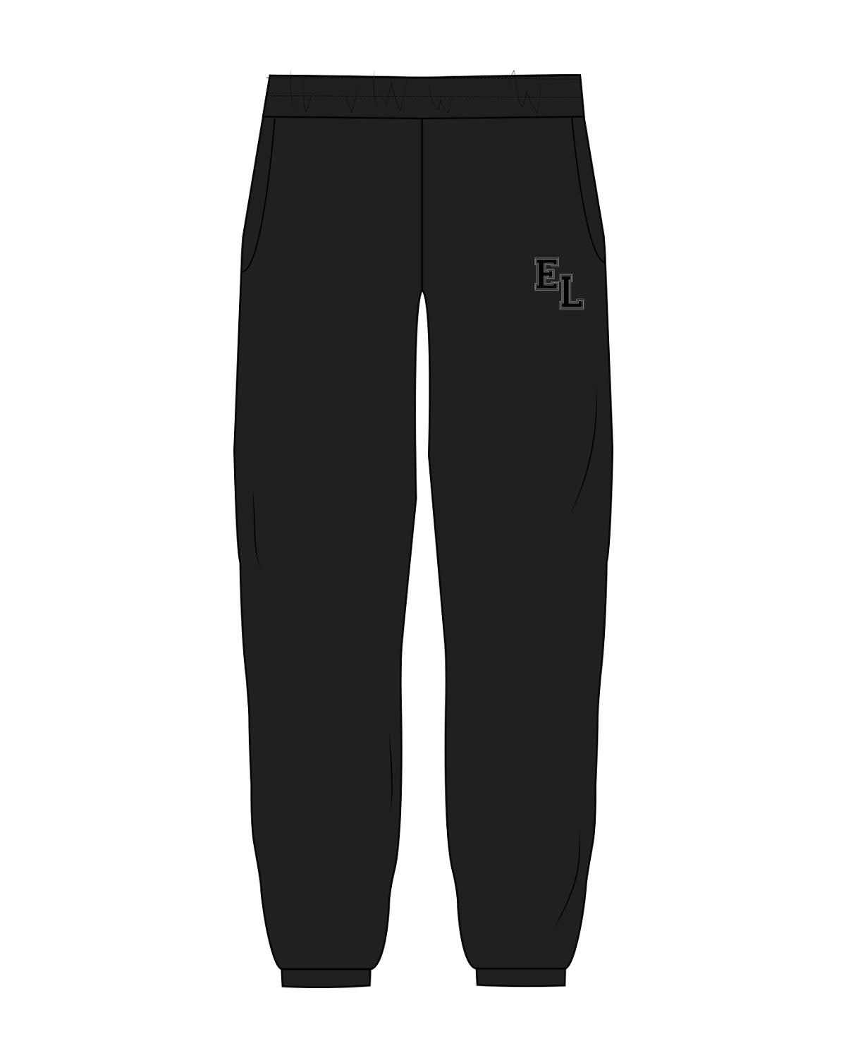 The Womens Sweatpants - Black - enCore Pilates - Left Leg "EL" - Embroidered - Full Color