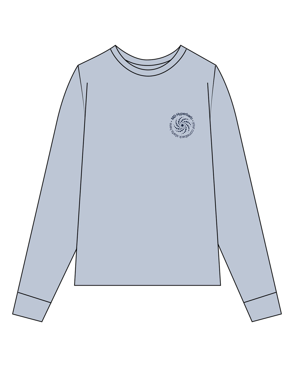 The Womens Oversized Long Sleeve - Powder - MD Hyperbaric - Left Chest Round & Back Diamond - Printed - Navy