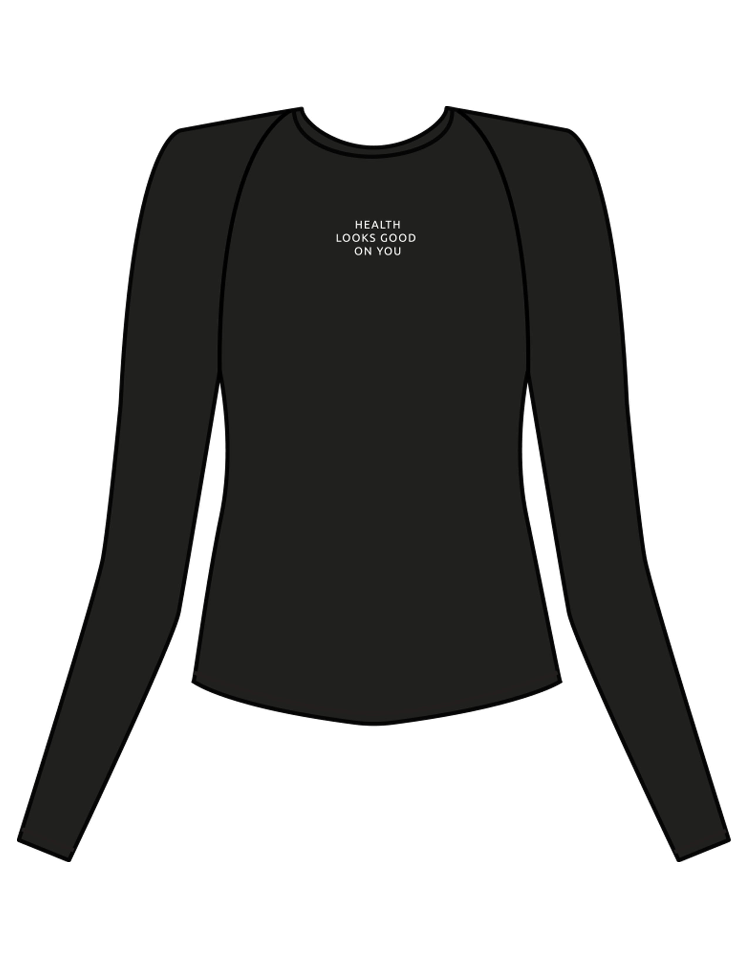 The Womens Sporty Long Sleeve - Black - Sultivate - Chest Stacked & Back Neckline Icon - Printed - White