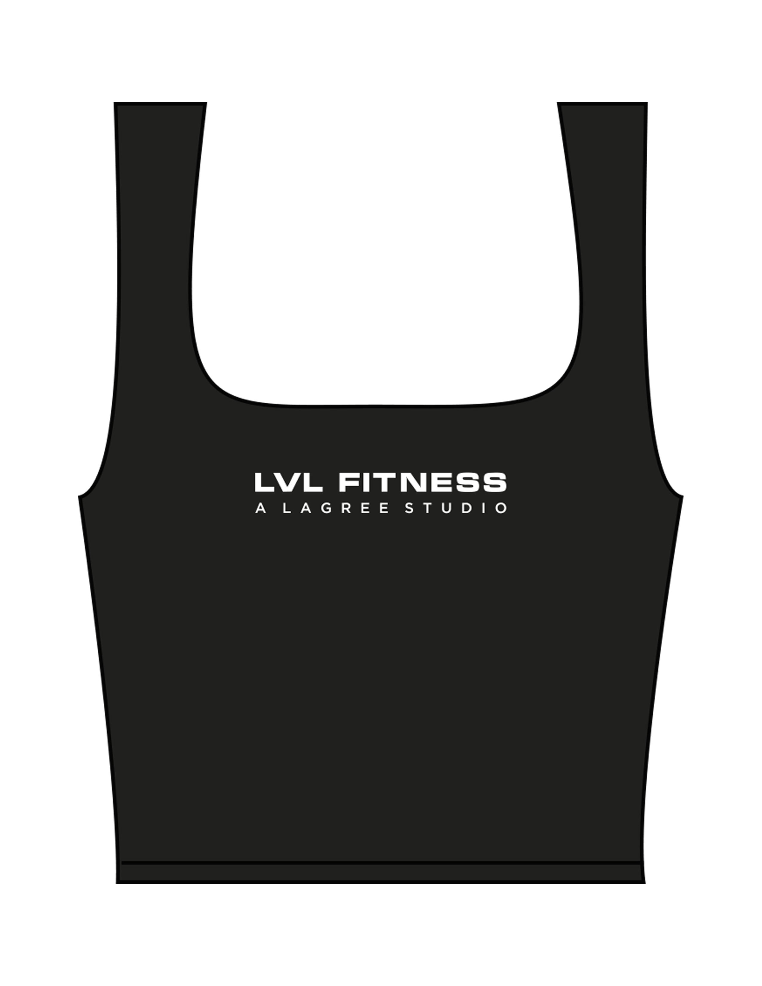The Square Neck Tank - Black - LVL - Center Chest Stacked & Back "100" Neckline - Printed - White
