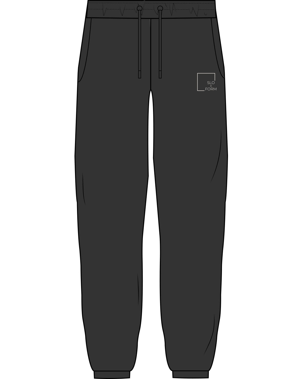The Womens Classic Sweatpants - Washed Black - Slo x Form - Left Leg Squared - Embroidered - Bone