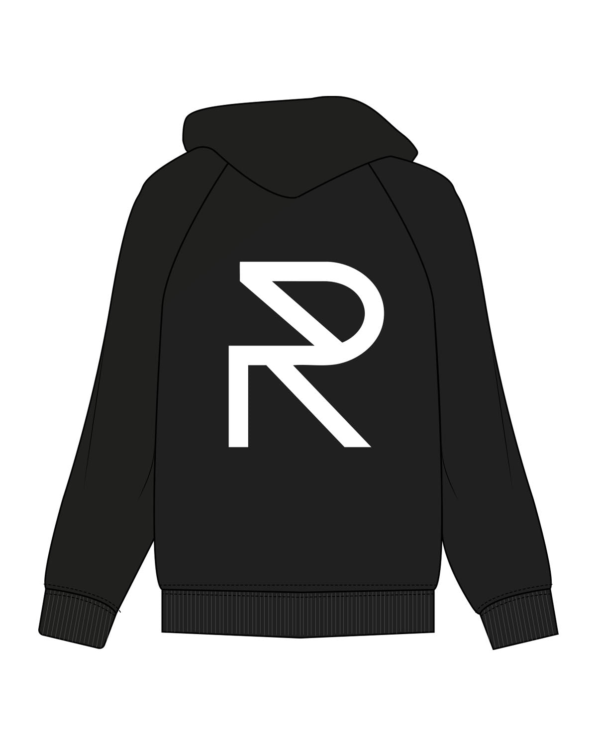 The Womens Hoodie - Black - Reform Studios - Right Sleeve Vertical & Center Back - Printed - White