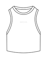 The Ribbed Crop Tank - White - MECHA - Center Chest - Embroidered Tone on Tone