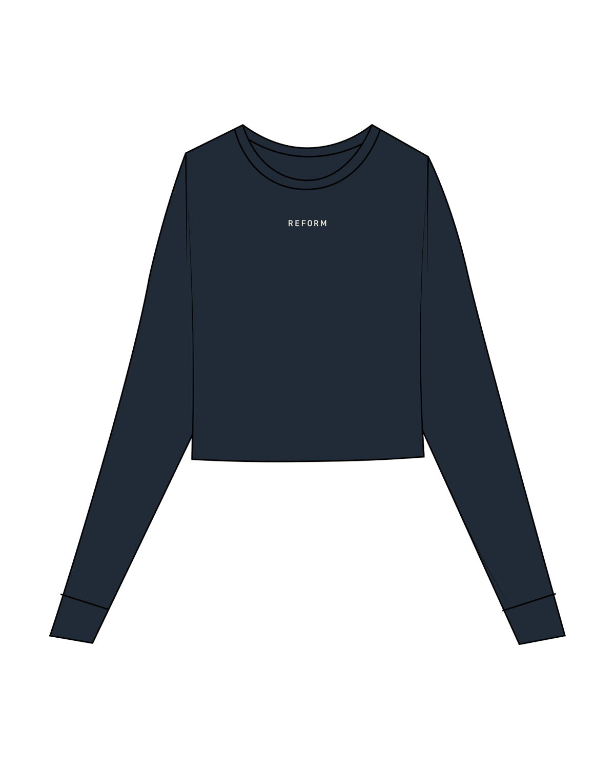 The Micro Rib Crop Long Sleeve - Navy - Reform Fitness - Center Chest - Printed - Cream