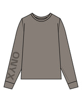 The Womens Heavyweight Long Sleeve - Washed Gray - Onyx Fit - Right Sleeve & Back Neckline - Tone on Tone