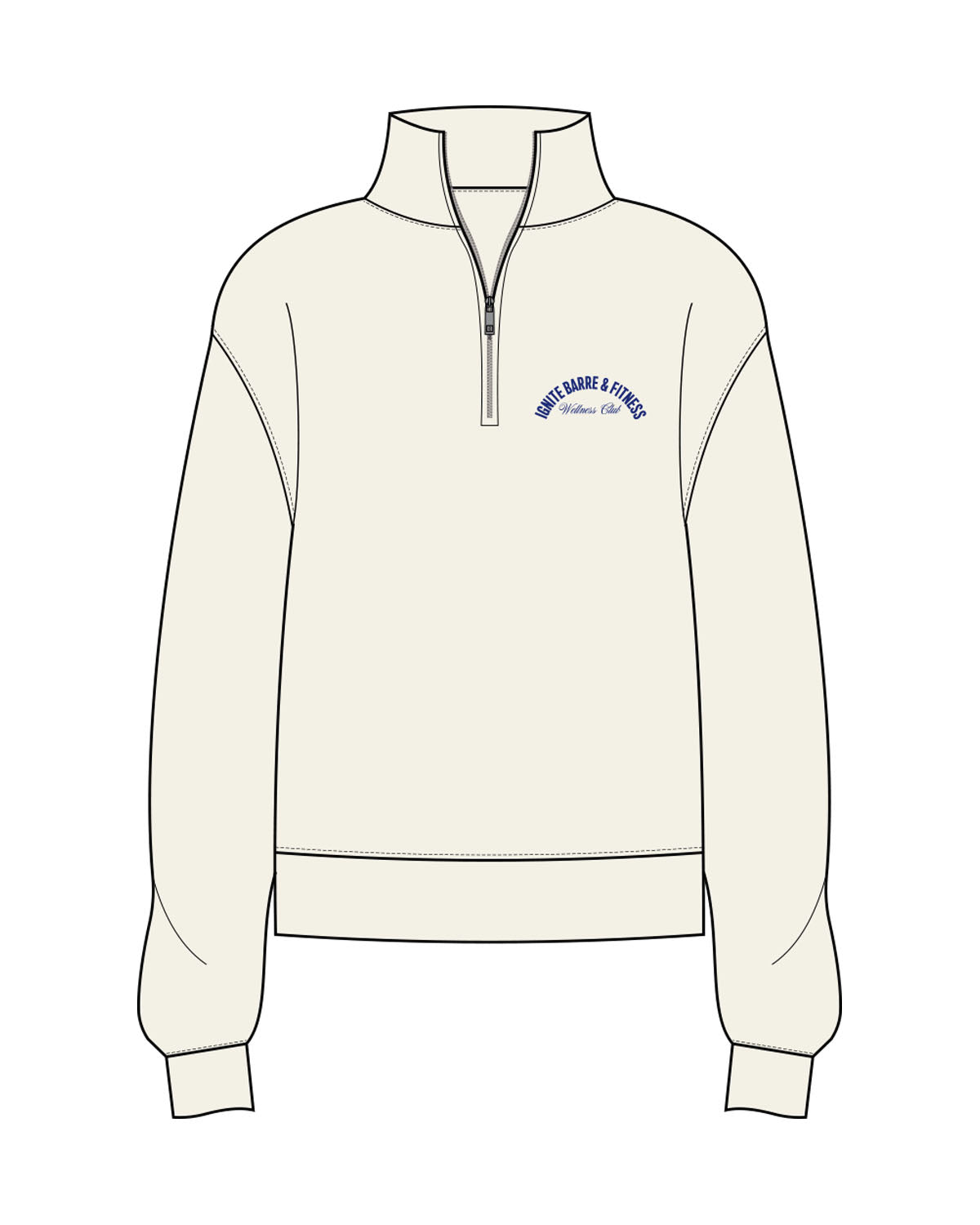 The Womens 1/4 Zip - Off White - Ignite Barre & Fitness - Left Chest Arc Stacked - Embroidered - Blue