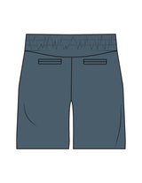 The Mens Beach Short - Petrol Blue - Rush Cycle Studio - Left Leg Stacked - Printed - Full Color