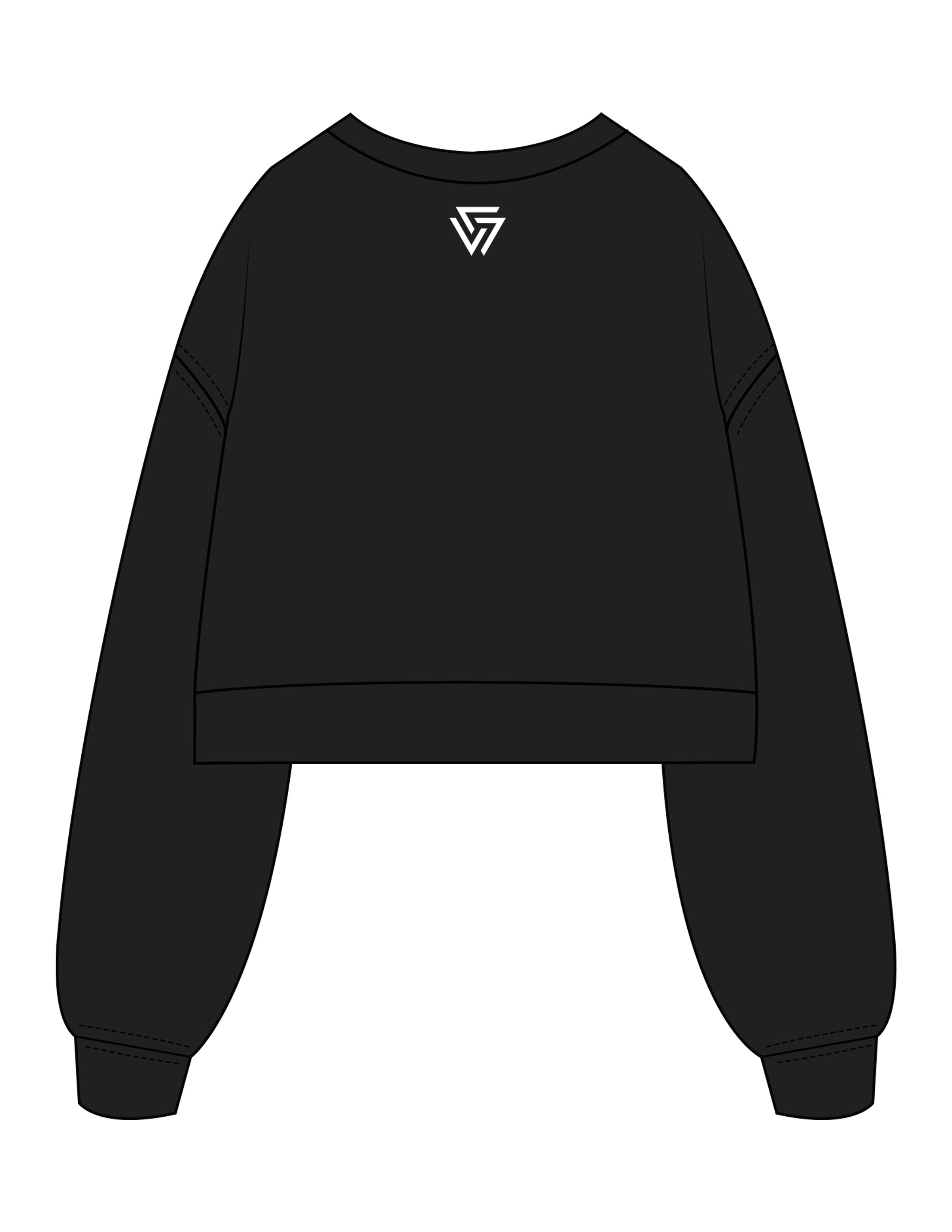 The Crop Terry Crewneck - Black - LVL- Center Chest & Back Neckline Icon - Printed - Full Color