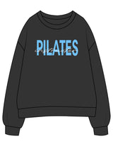 The Womens Crewneck - Washed Black - Powerhouse Fitness - Center Chest "PILATES"  & Back Left Sleeve - Printed - Full Color