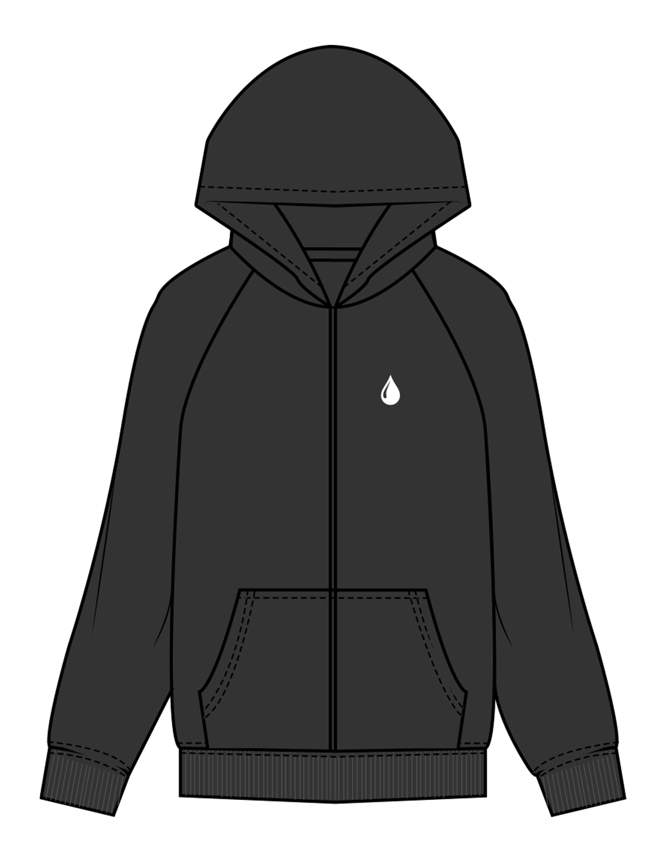 The Mens Zip Hoodie - Washed Black - Saltvault Location - Left Chest & Back Location - Printed - White