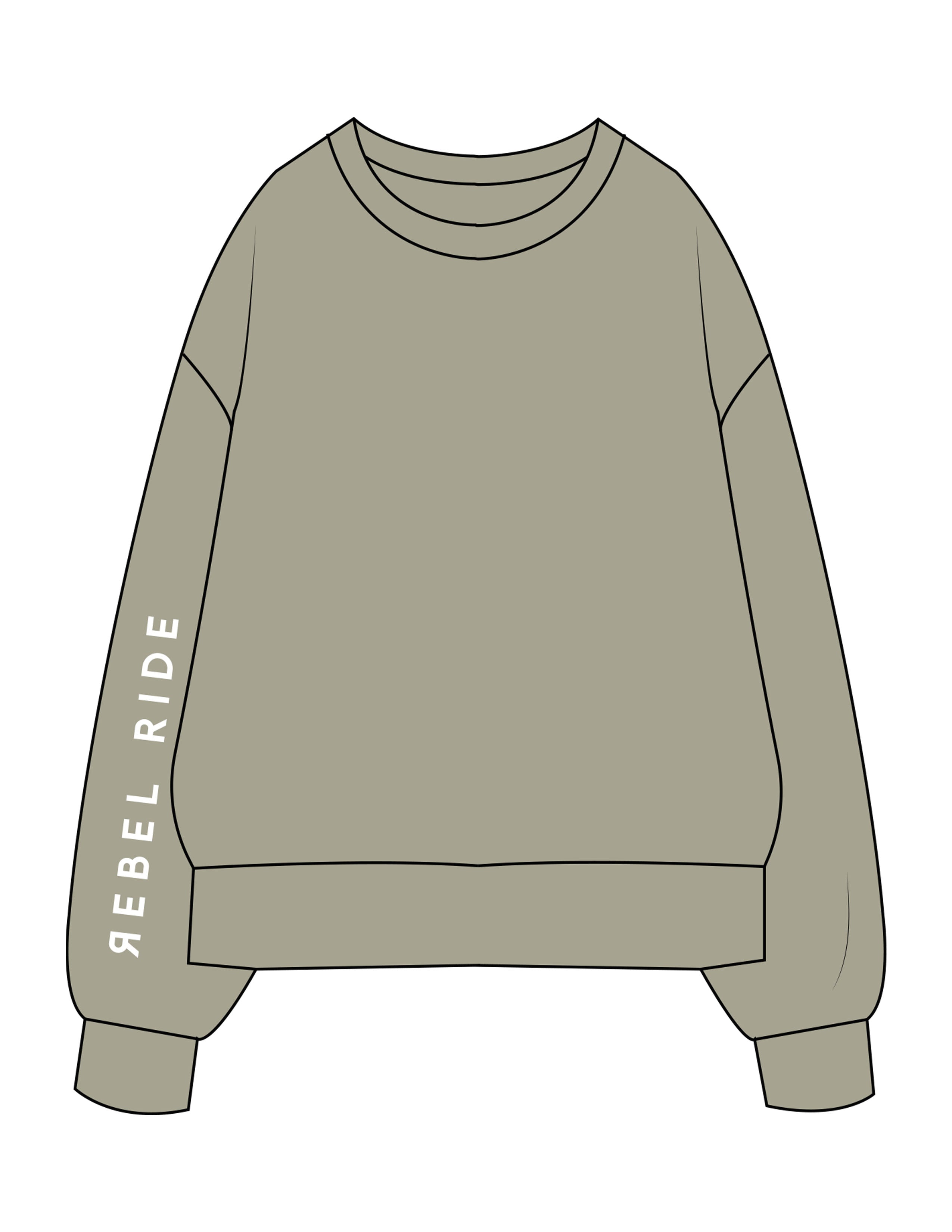The Womens Heavyweight Crewneck - Eucalyptus - Rebel Ride - Right Sleeve - Printed - White