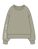 The Womens Heavyweight Crewneck - Eucalyptus - Rebel Ride - Right Sleeve - Printed - White